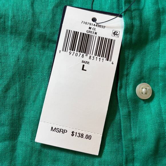 Polo Ralph Lauren Shirt Mens Large Green Classic 100% Linen button Long Sleeve - Picture 7 of 11